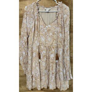 House of Harlow 1960 Woman Medium Boho  Floral Long Sleeve Dress Tassle Tie